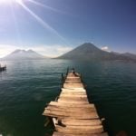 Dock on Lake Atitlan with a view of the volcanoes