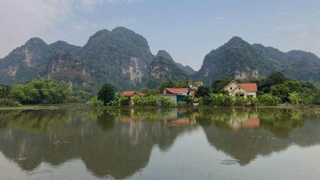 Limestone karst reflections near Tam Coc Vietnam