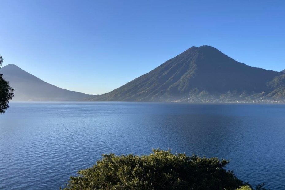 Lake Atitlan surrounded by volcanoes