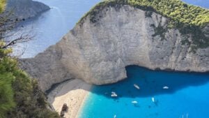 Small beach surrounded by cliffs on Zakynthos Greece