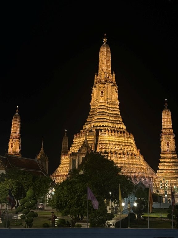 Thai temple lit up at night