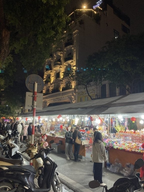 Row of shops at night