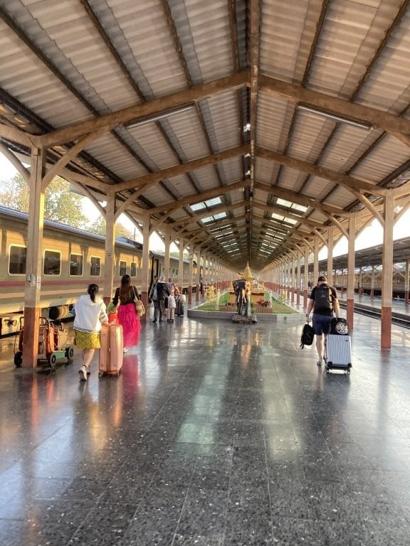 Train platform with passengers walking