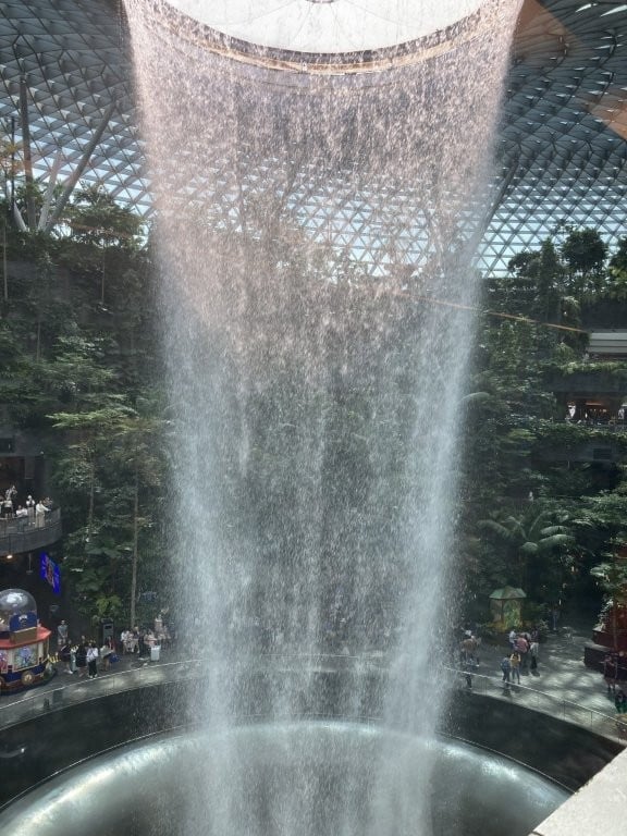 Indoor waterfall in Changi Airport