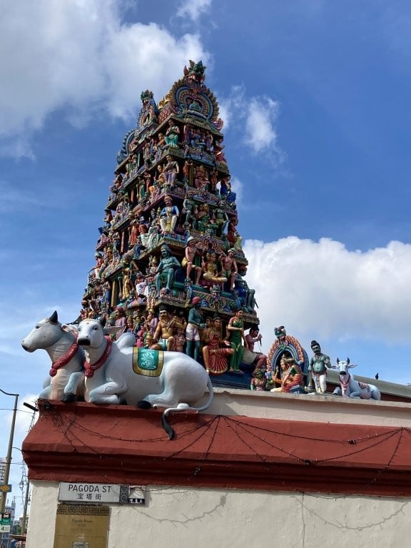 Hindu temple with cow statues