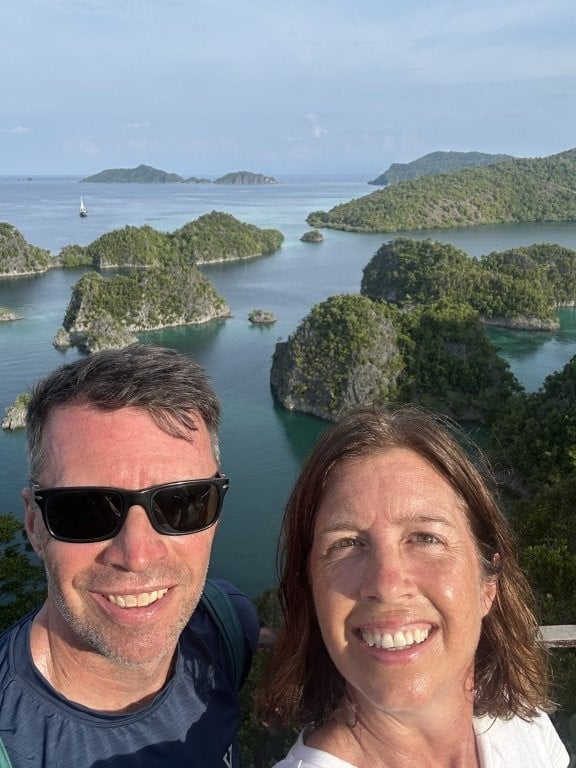 Couple selfie at the Piaynemo viewpoint in Raja Ampat