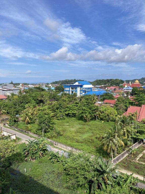 View of a park and hotel in Sorong Indonesia