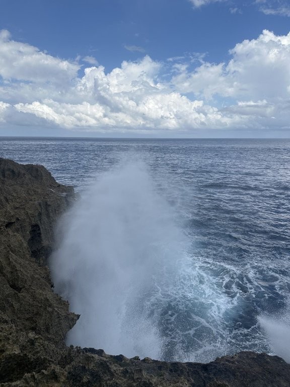 Crashing waves on the rocky coastline