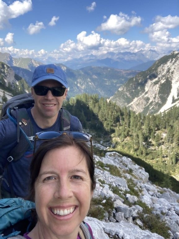 Couple selfie in front of a rocky valley