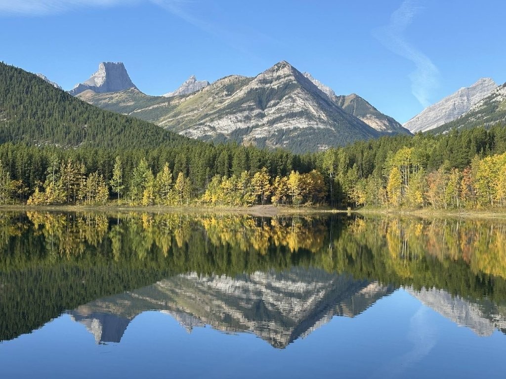 Calm lake with mountain reflections
