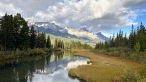 Calm river with mountain reflections