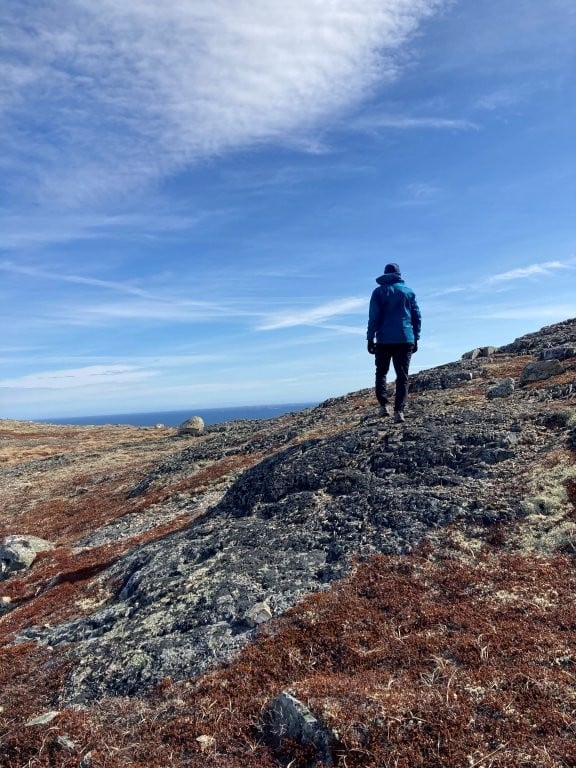 Hiker on a barren ridge