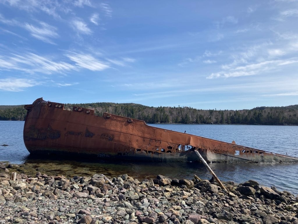 Rusty sunken ship