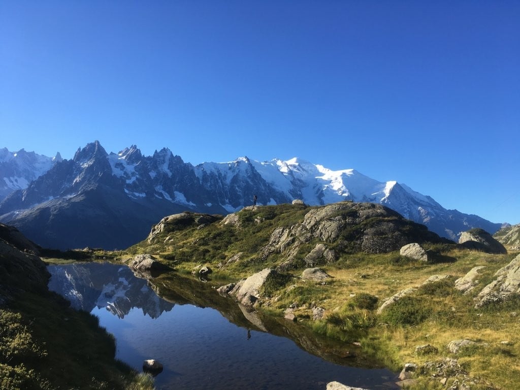 Calm alpine lake on the Tour du Mont Blanc