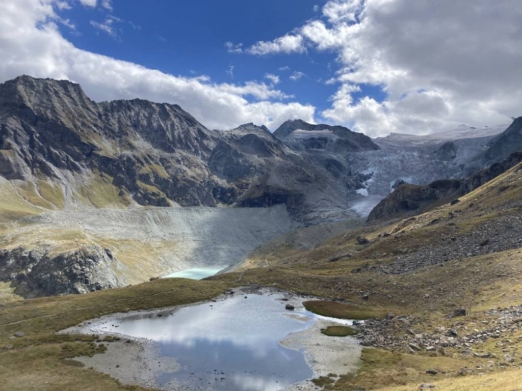 Small pond surrounded by mountains