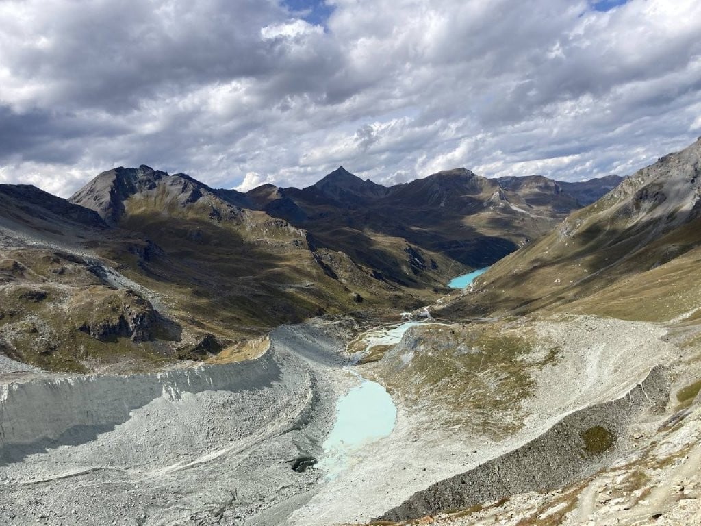 Barren valley with lakes and mountains