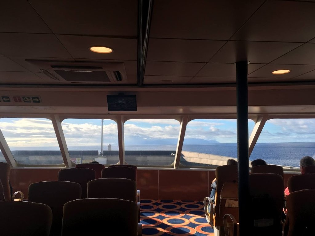 View out front windows of the ferry between La Gomera and Tenerife