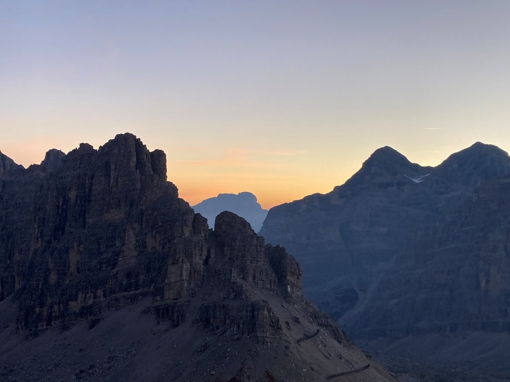 Rugged mountains silhouetted at sunrise