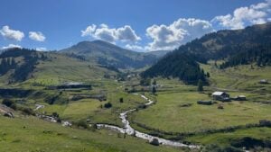 Green hills and small stream