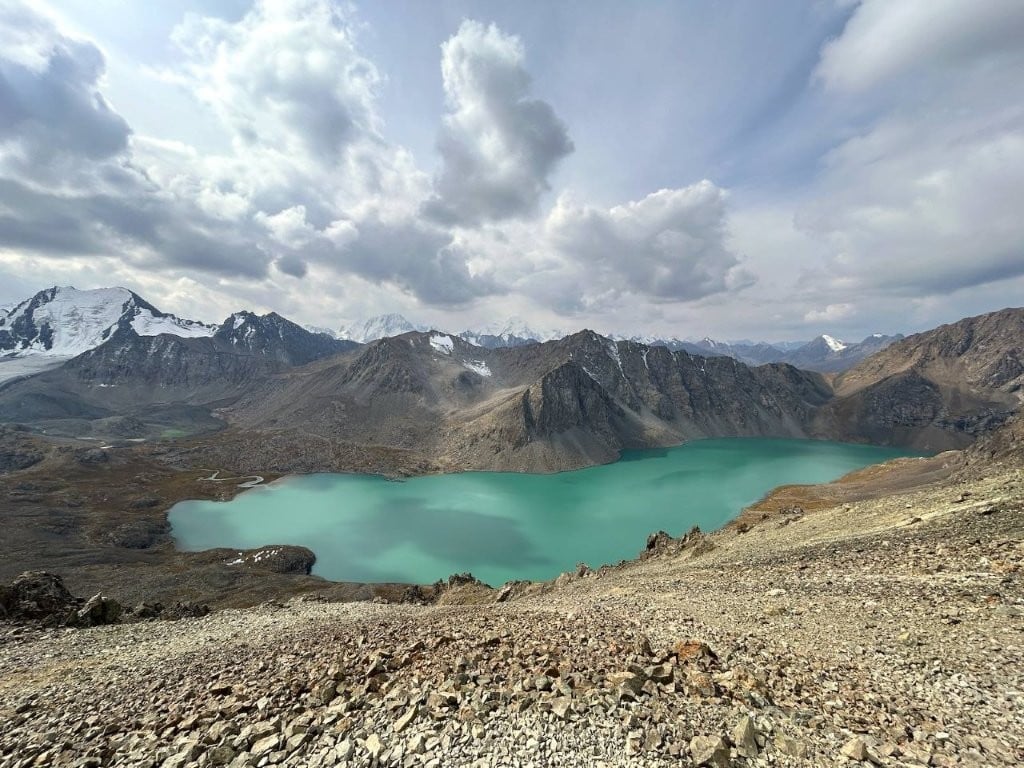 Beautiful Ala Kul surrounded by mountains
