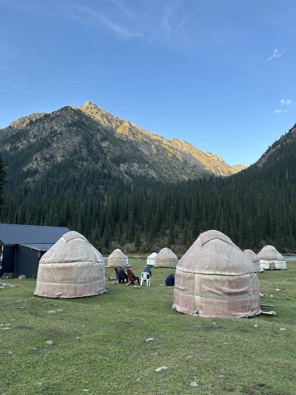 Yurt camp in a mountain valley